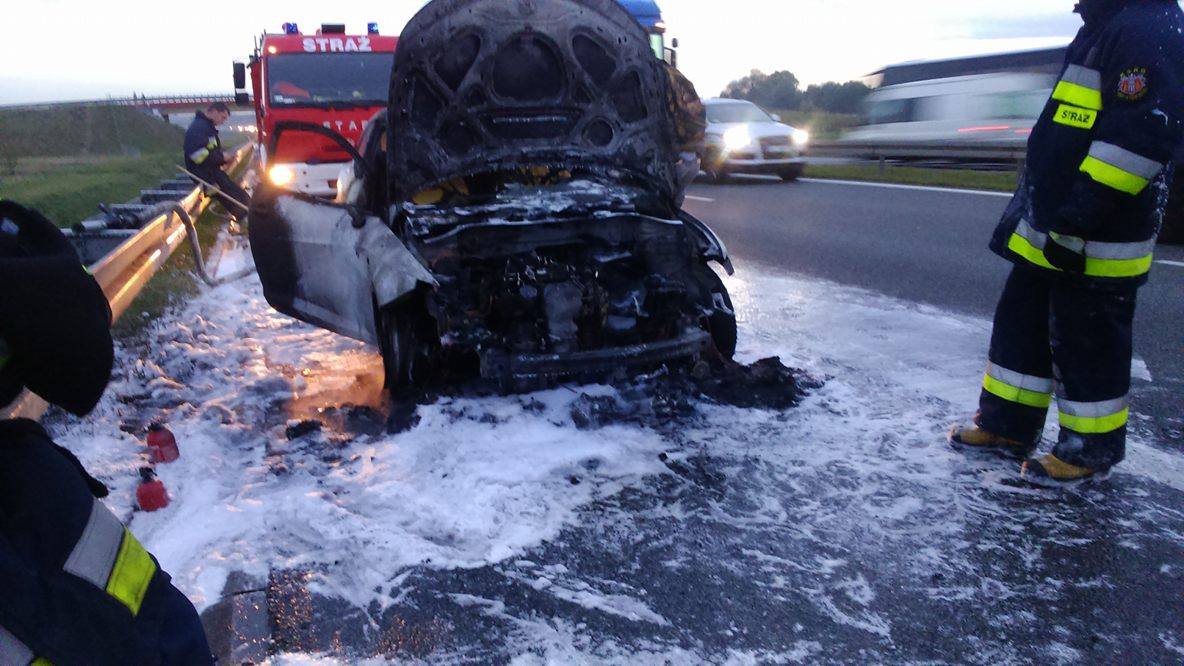 Pożar samochodu na autostradzie A4